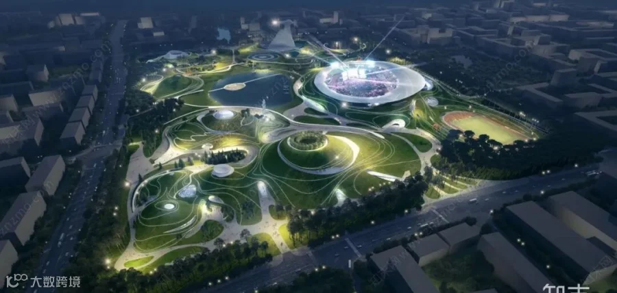image-04-生态运动公园夜景与环形场馆灯光
