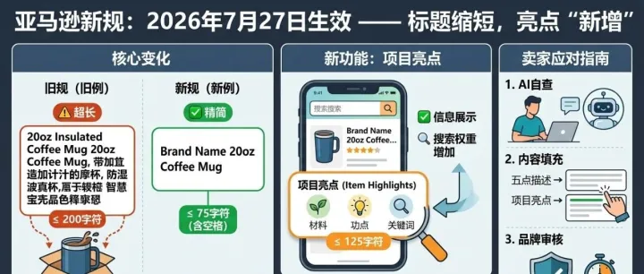 亚马逊新规：7月起产品标题限75字符，新增“项目亮点”功能