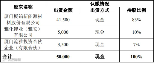 项目公司注册资本、股权结构(单位/万元)