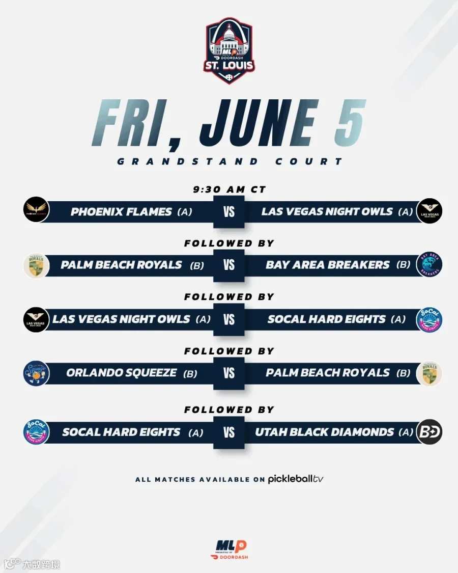 Major League Pickleball St. Louis Friday Grandstand Court schedule.