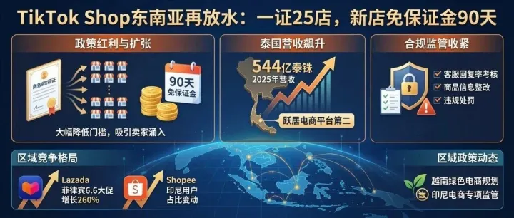 TikTok Shop东南亚再放水：一证25店，新店免保证金90天