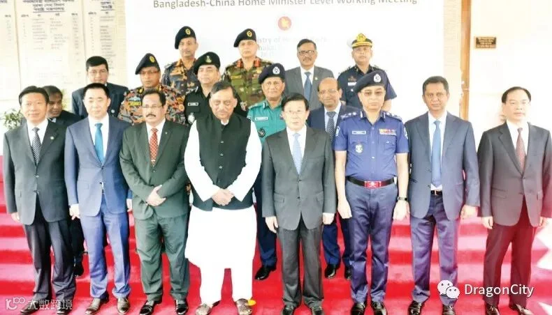 Bangladeshi and Chinese delegates pose for a photograph during a home minister-level meeting at Secretariat in Dhaka on Friday. — New Age photo