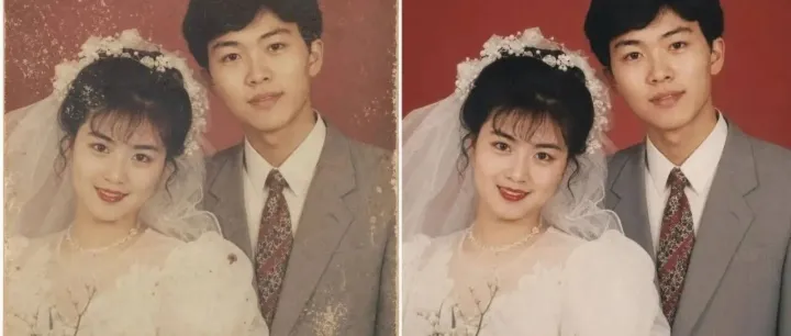 90年代旧婚纱照，修回刚拍好的那一天！爸妈看了眼眶红了