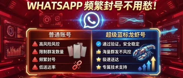 WhatsApp频繁封号不用愁！超级蓝标龙虾号群发稳定不风控