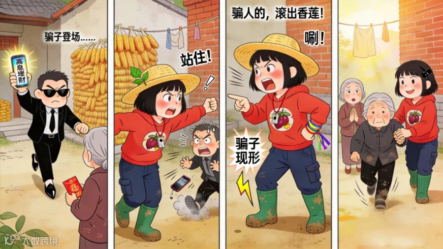 jimeng-2026-05-07-1854-四格漫画，横向排列，每格大小一致，白色边框间隔。统一风格：夸张漫画手法，粗线条，....png