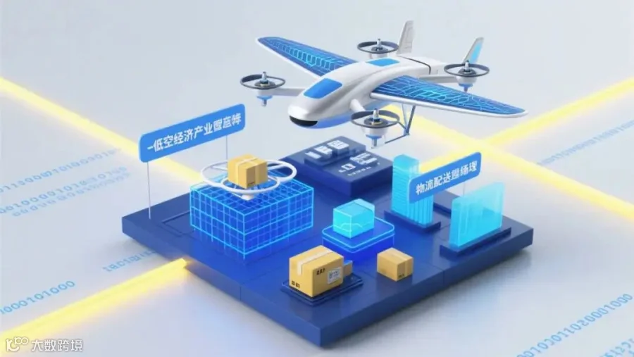 低空经济战略价值，现代商务科技风，蓝黄主色调