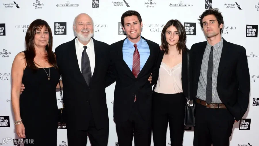 Rob Reiner (second from l.) poses with wife Michele and his three children including Nick (far right) at the 41st Annual Chaplin Award Gala at Avery Fisher Hall at Lincoln Center for the Performing Arts on April 28, 2014 in New York City. Nick Reiner is reportedly a suspect in the homicide of his parents.