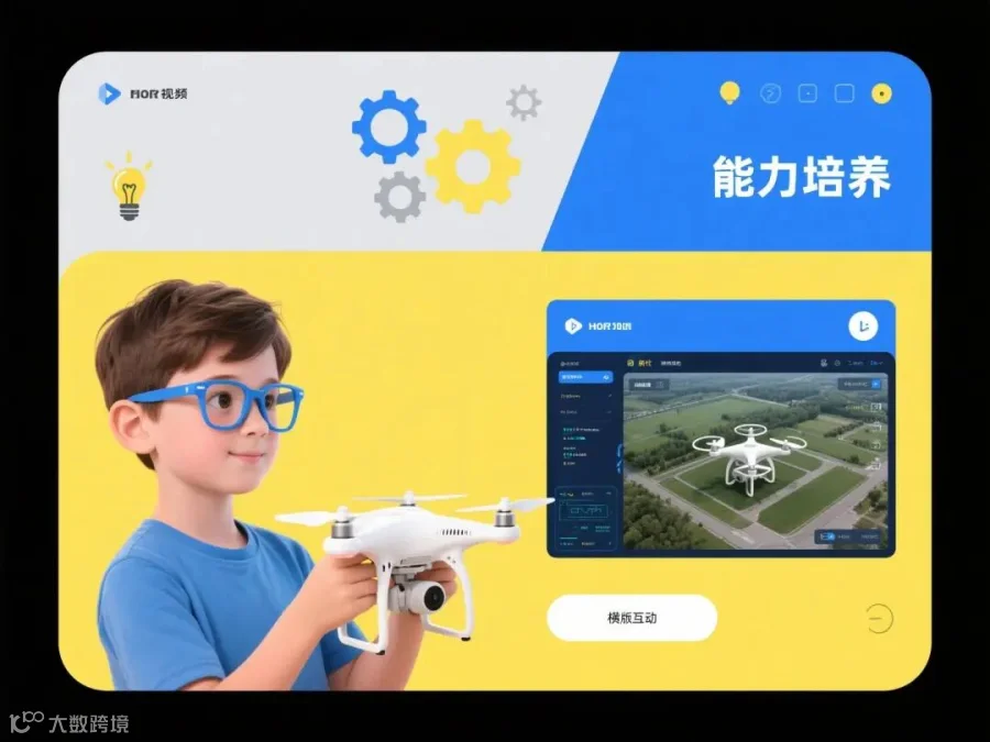 青少年无人机培训，能力培养，蓝黄主色调