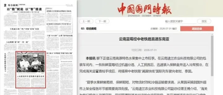 【中国国门时报】云南蓝莓经中老铁路直通东南亚