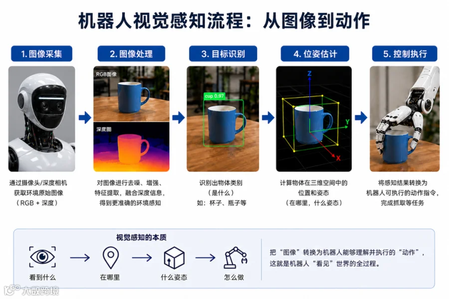 图1 机器人视觉感知流程：从图像到动作