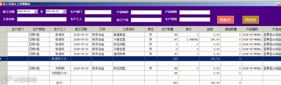 工人生产统计截图