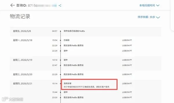 FEDEX因缺少相应文件延误