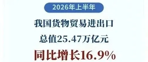 增势强劲--2026年上半年我国货物贸易进出口同比增长16.9%