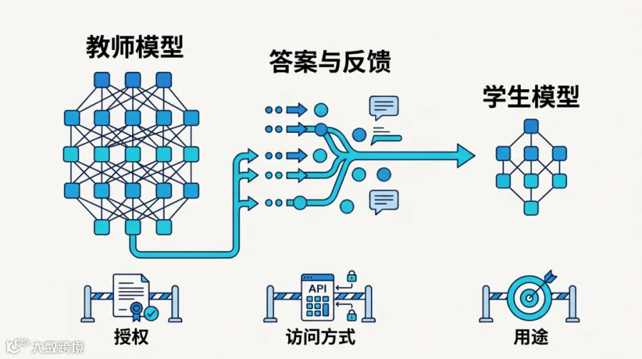 模型蒸馏的技术流程，与授权、访问和用途三道边界