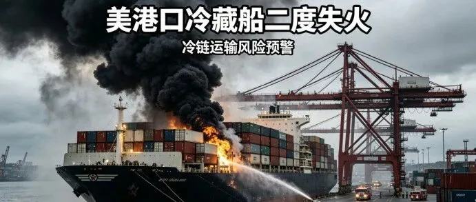 浓烟直冲天际！美港口冷藏船二度失火，冷链运输暗藏巨大风险