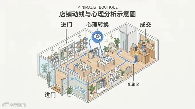 店铺动线与心理分析示意图