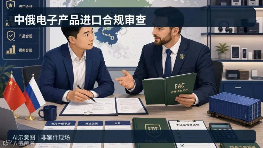 AI示意图｜中俄电子产品进口合规审查，非案件现场