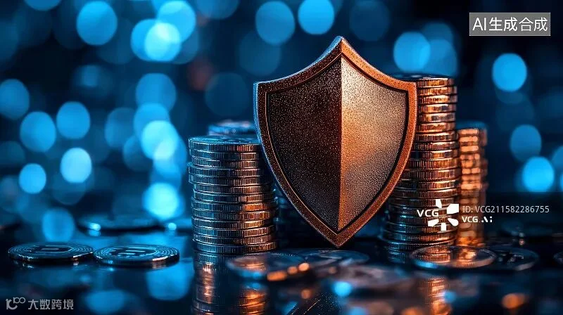 【AI数字艺术】大量金币和盾牌，金融理财安全防护概念图片素材