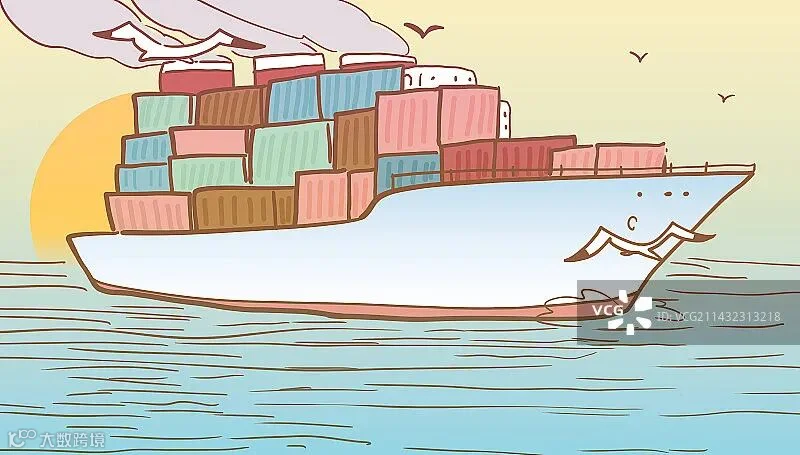 运输集装箱的巨大货轮航行在海洋上风景插画图片素材