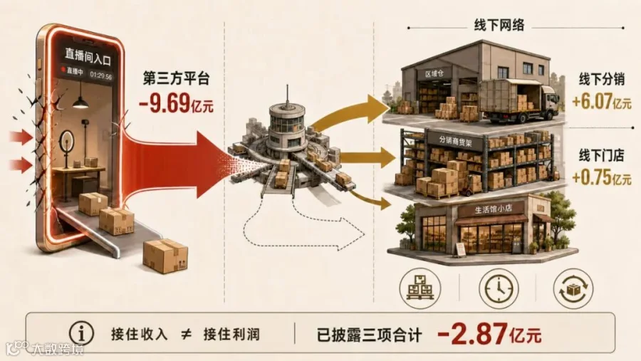 第三方平台收入收缩并向线下分销与门店迁移的信息图