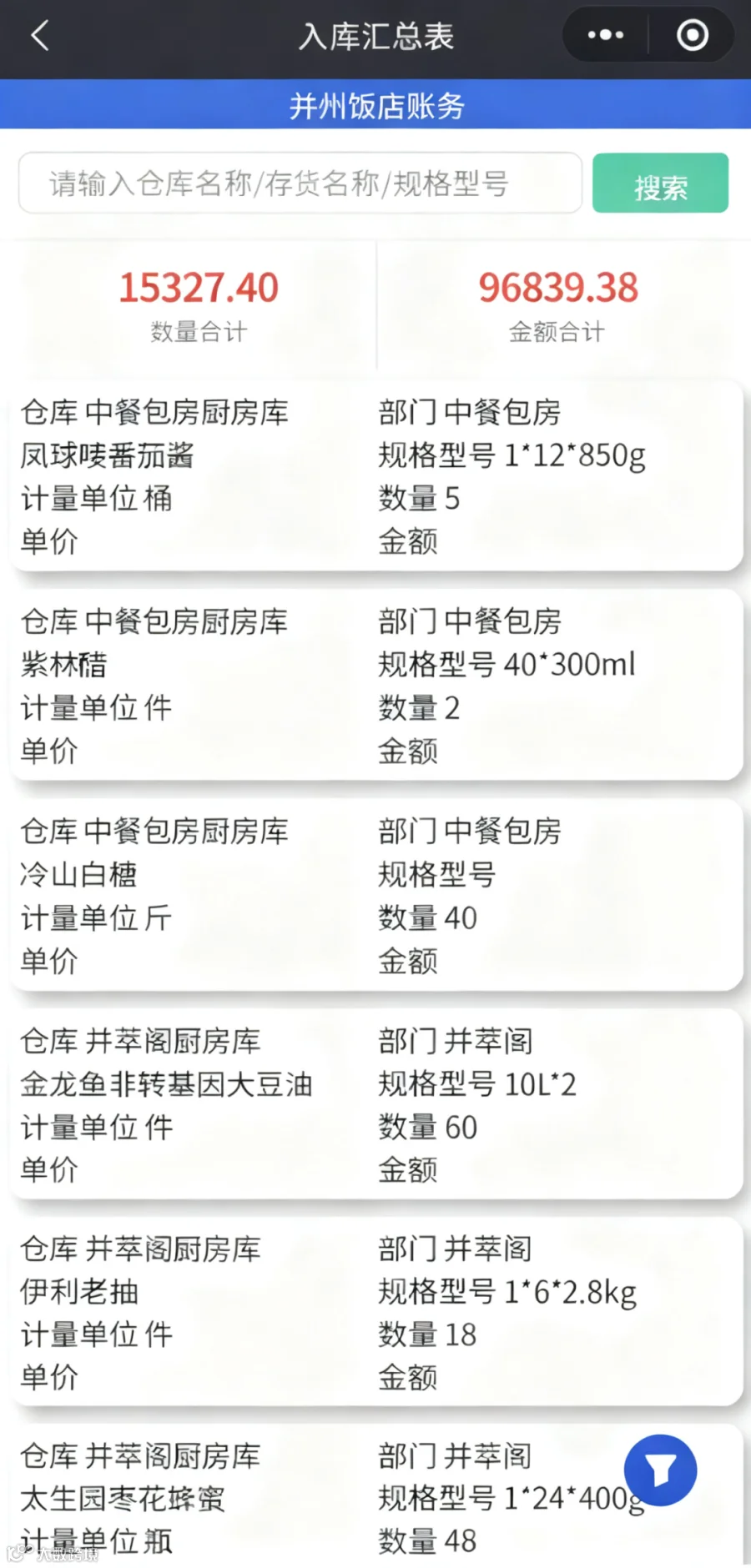 入库汇总