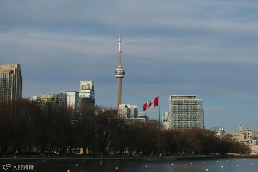 Toronto skyline with Canadian flag