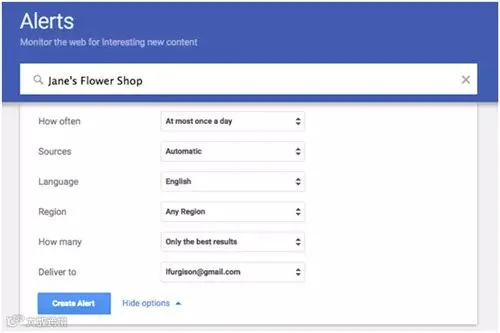 注册Google Alerts