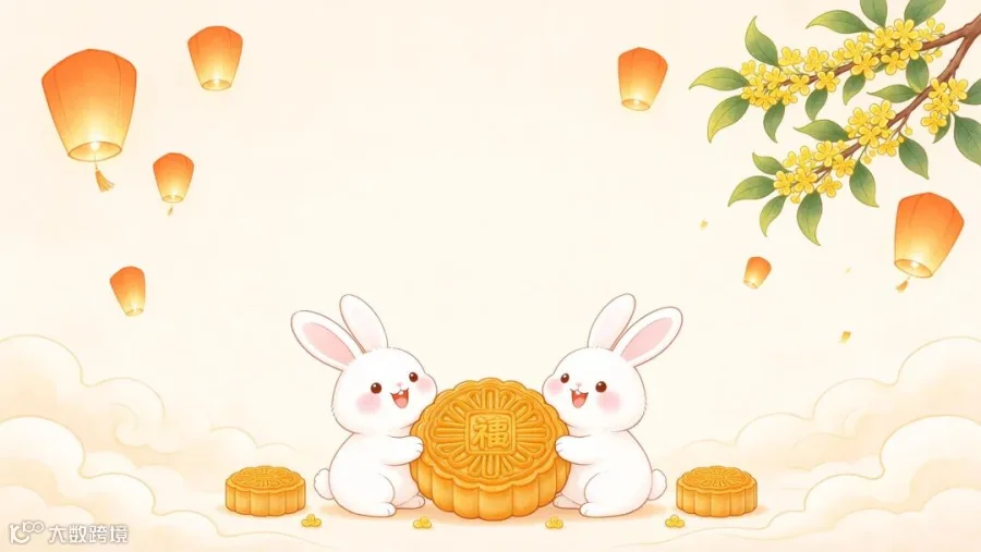 玉兔捧月饼迎中秋