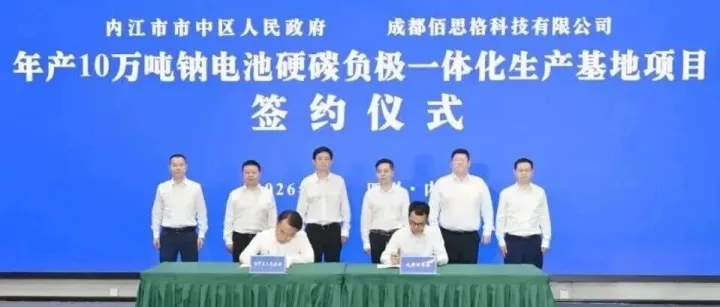 签约｜四川<em>内江</em>成功签约年产10万吨钠电池硬碳负极一体化生产基地项目