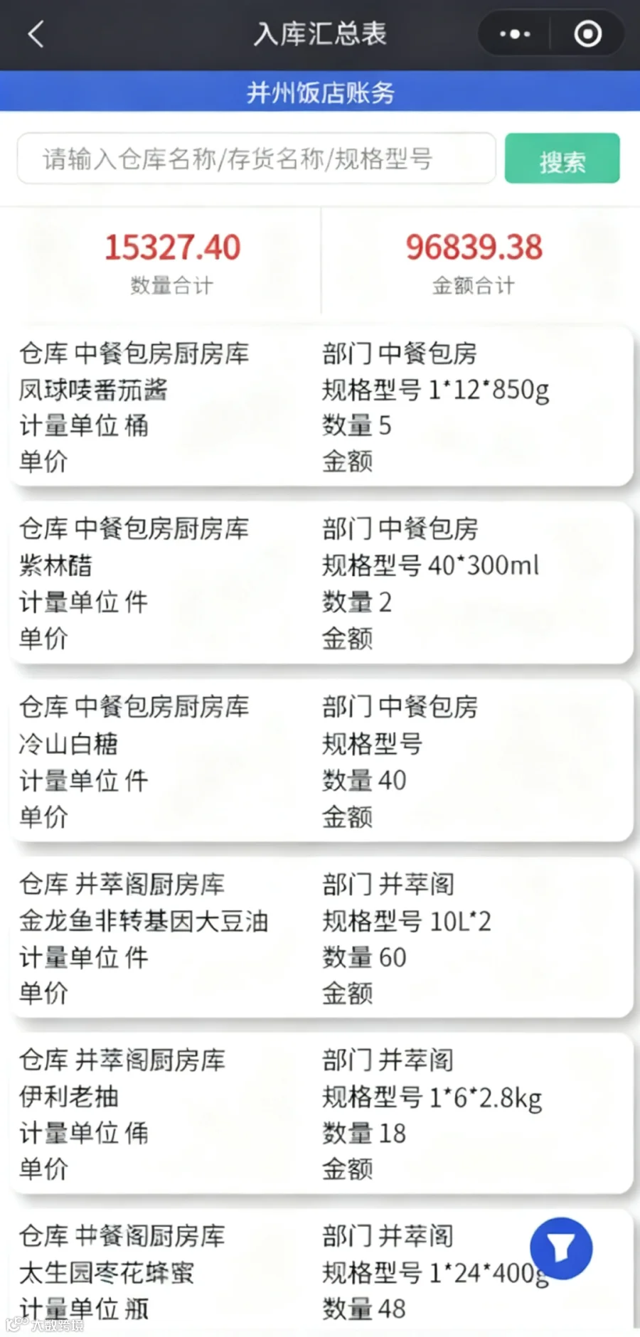 入库汇总