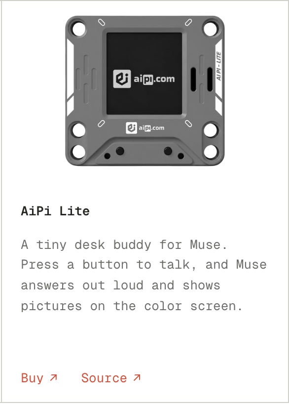 Muse Gadgets 页面中的 AIPI Lite 示例。<br>图源：gadgets.muse.ai。