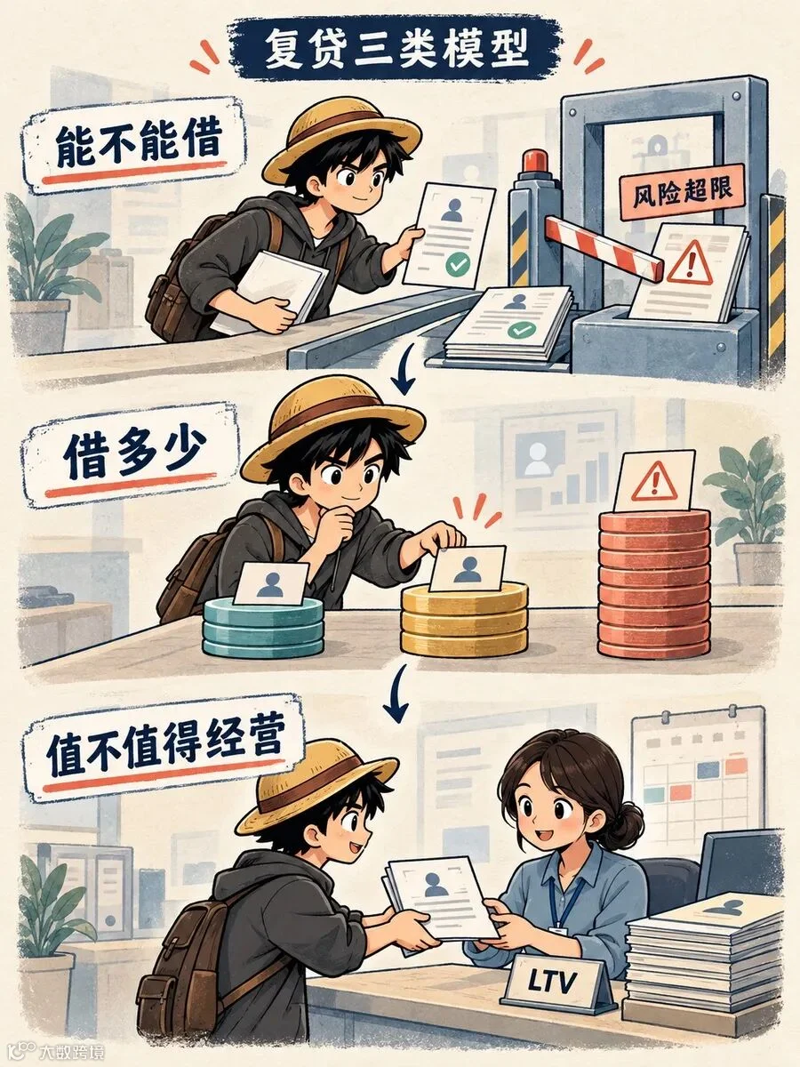 三类模型各管一项决定，风险超限的申请不能靠LTV绕过关口