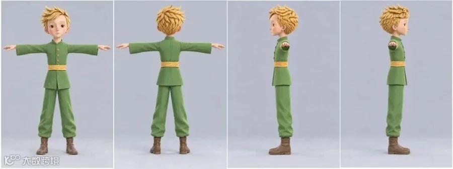 小王子角色的 T-Pose 四视图