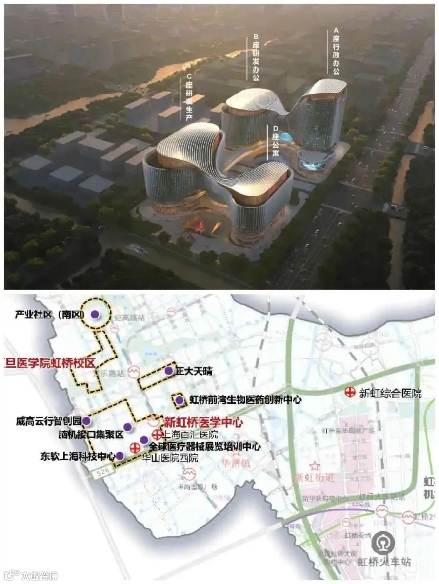 项目鸟瞰效果图与虹桥区位