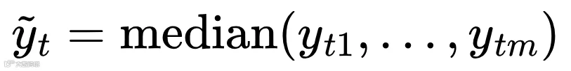 \widetilde{y}_t = \operatorname{median}(y_{t1}, \dots, y_{tm})