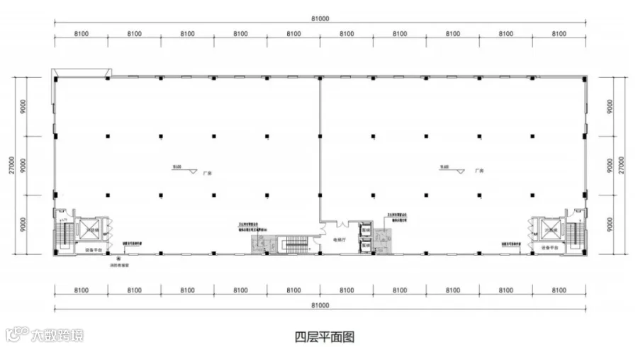 四层平面图，大空间可灵活分隔