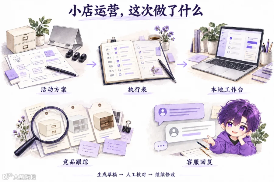 小店运营，这次做了什么：活动方案、执行表、本地工作台、竞品跟踪、客服回复