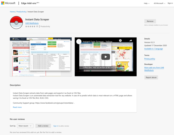 不得不知道的数据爬虫工具:Instant Data Scraper