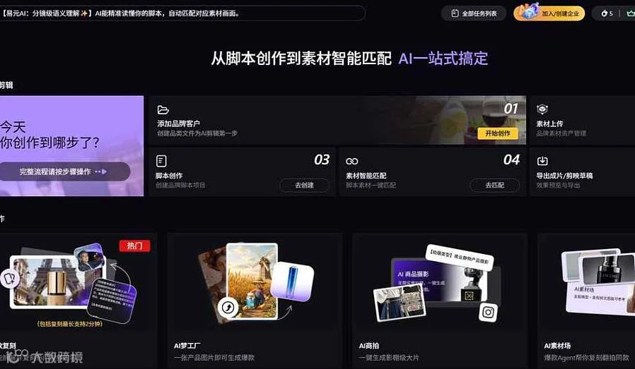做电商内容不用多工具！易元 AI 一站式打通素材生产、信息流营销、AI 视频剪辑全链路