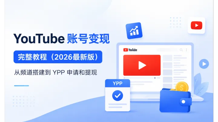 YouTube 账号变现完整教程（2026最新版）：从频道搭建到YPP申请和提现