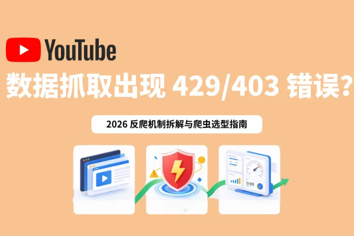 YouTube 数据抓取出现 429/403 错误？2026 反爬机制拆解与爬虫选型指南