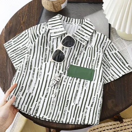 男童夏季短袖新款小童洋气时尚帅帅哒竖条字母标短袖三件套潮