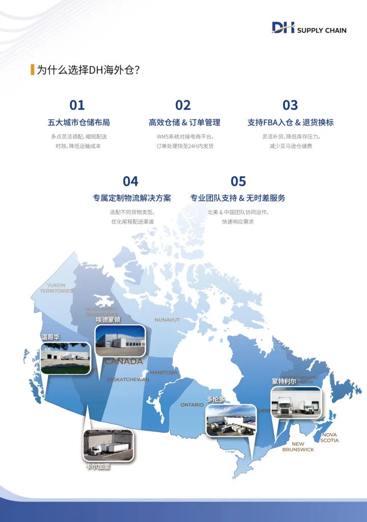 加拿大海外仓一件代发服务|5城自营仓+FBA中转+24小时发货