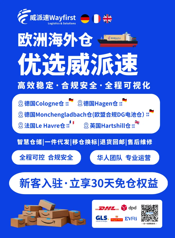 欧洲海外仓 | 威派速自营仓 · 全程可视 · 合规安全 · 支持Temu/Amazon/FBA换标