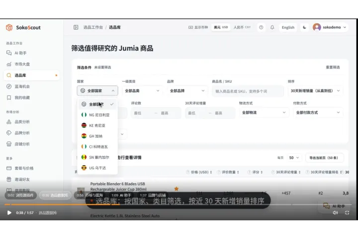 Jumia选品怎么做？用 SokoScout 做数据分析与竞品研究