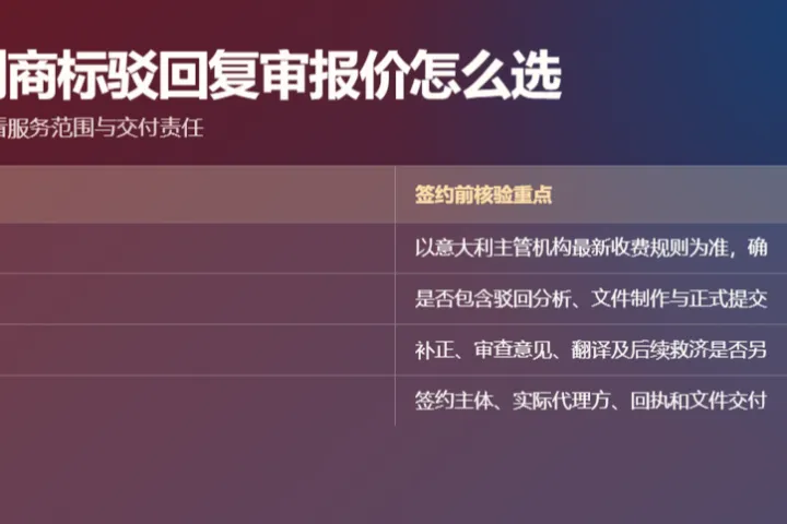 意大利商标驳回复审报价越低越好吗？2026年官方收费和服务范围对比