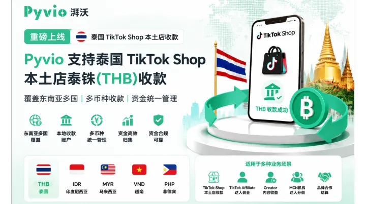 泰国 TikTok Shop 本土店收款方案｜支持THB泰铢收款 | Pyvio湃沃