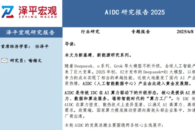 泽<em>平</em>宏观:AIDC研究报告2025(22页)