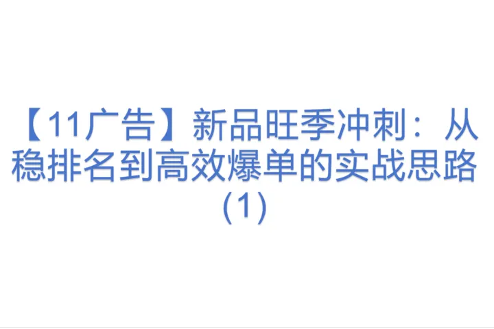 【11<em>广告</em>】新品旺季冲刺：从稳<em>排名</em>到高效爆单的实战思路(1)