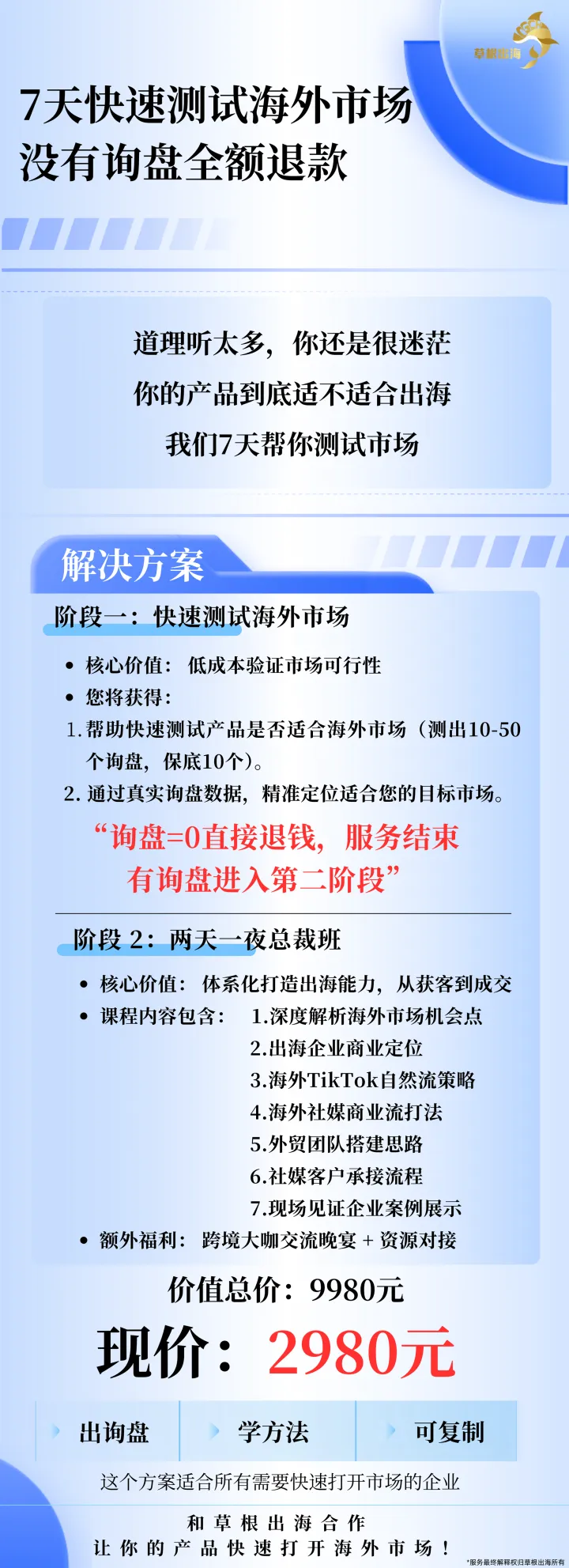 草根出海 | 7天快速测试海外市场 没有询盘全额退款